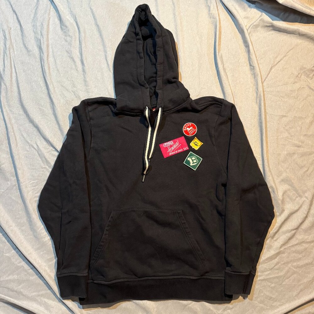 Bally Hawaii Patch Logo Pullover Black Hoodie Sweatshirt Size 40 Small/Medium